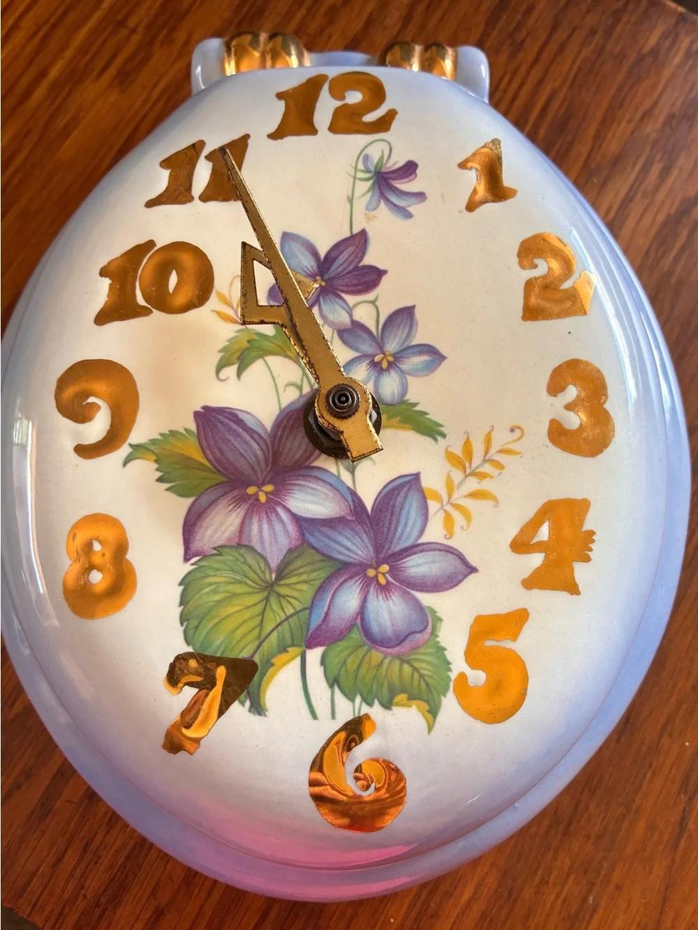 Floral Ceramic Wall Clock in Purple and Gold - Unbranded